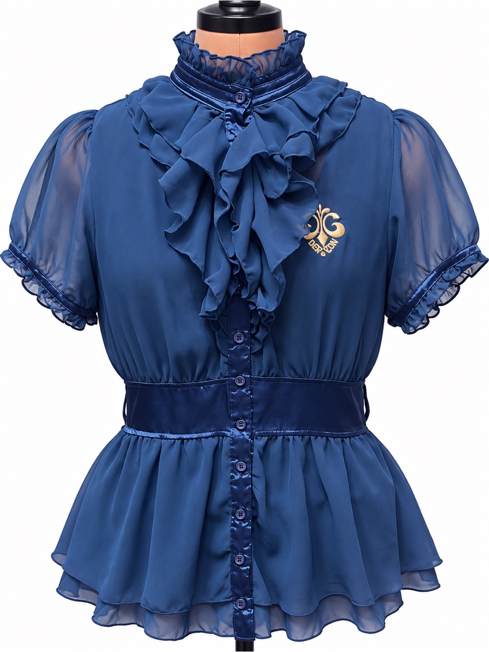 Ruffled Short-Sleeve Peplum Blouse - Blue